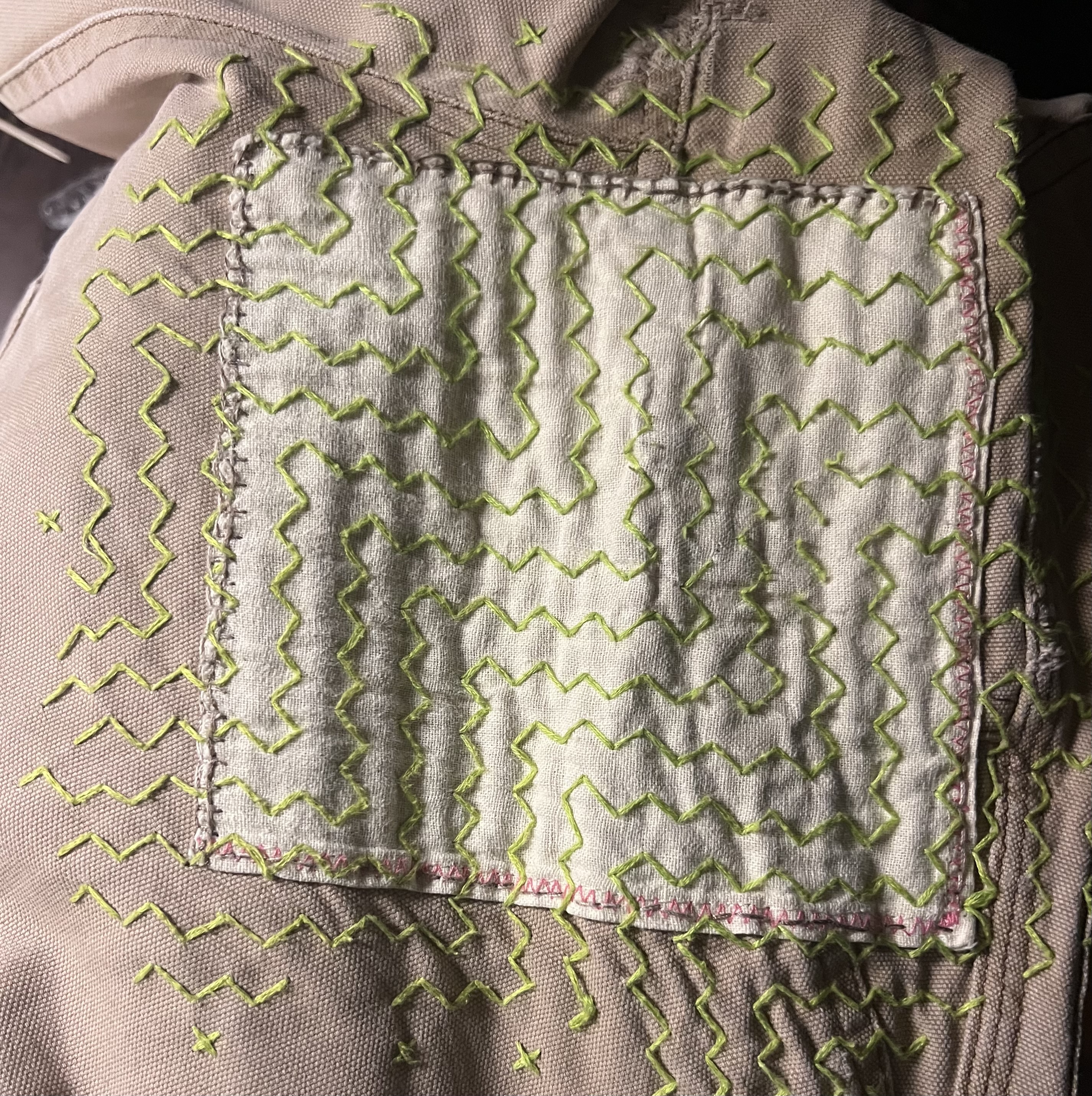 patch on upper thigh of pants